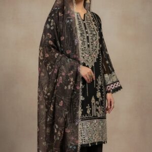 a black shiffon handwork pakistani suit