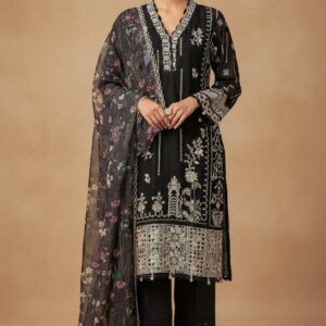 a black shiffon handwork pakistani suit