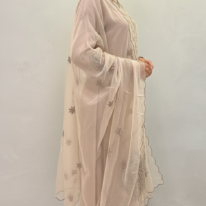 a beautiful viscose linen fabric embroidery and hand work with neck design hand work